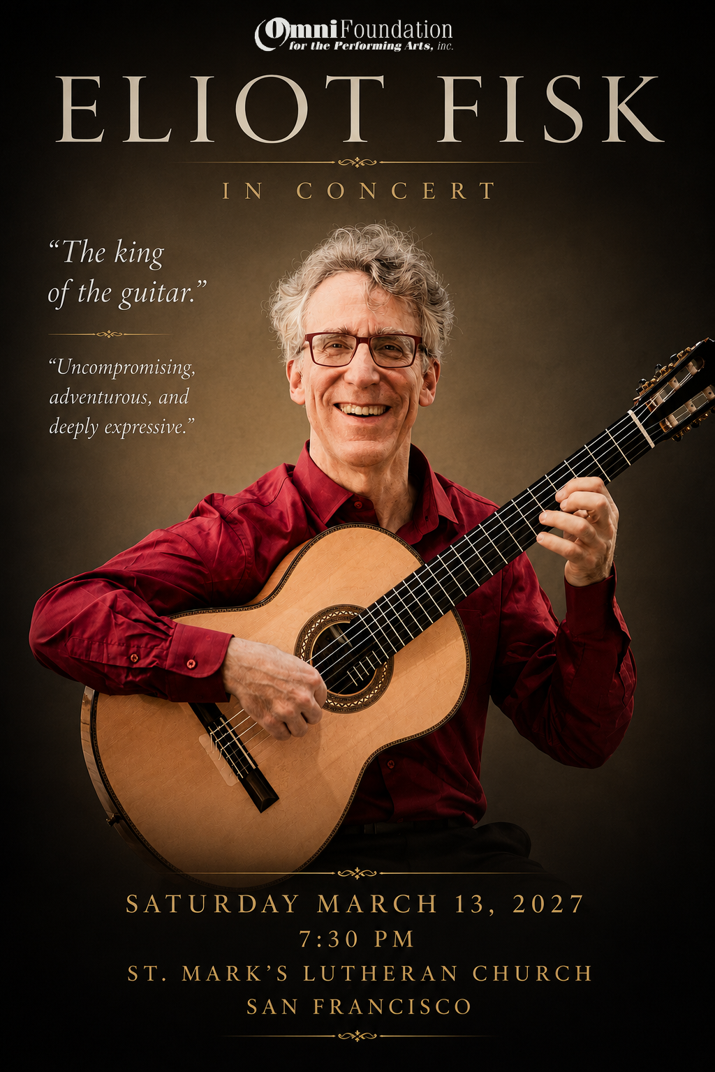 Eliot Fisk concert poster for March 13, 2027
